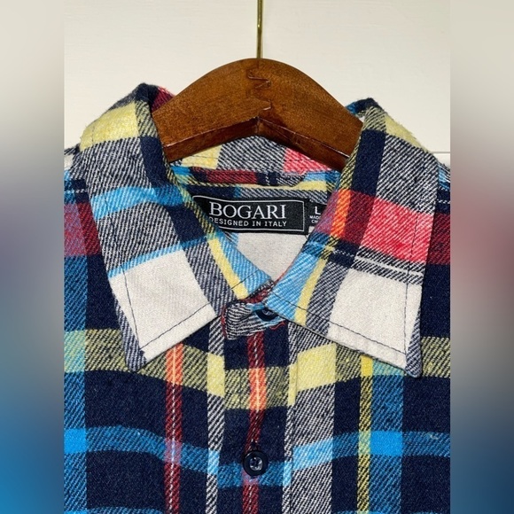 Bogari Men's Flannel Shirt in Multicolored Plaid Size Large - Picture 3 of 8